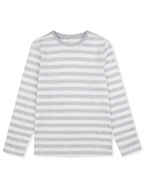 ALWAYSONE Kids Cotton Tee Long Sleeve Shirts Stripe and Solid T Shirts Crewneck T-Shirt for Boys Girls 3-12 Years