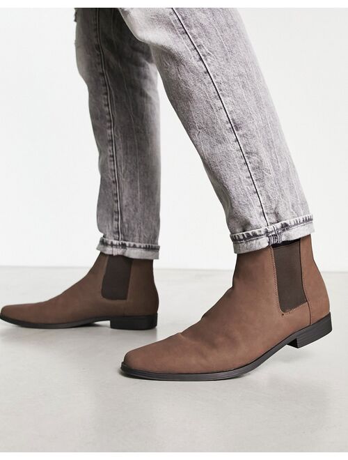 ASOS DESIGN chelsea boots in brown faux suede