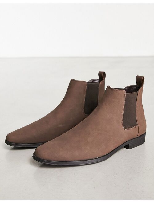 ASOS DESIGN chelsea boots in brown faux suede