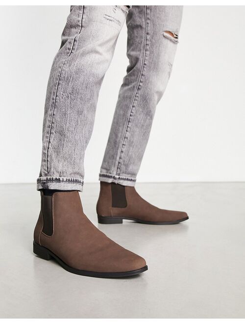 ASOS DESIGN chelsea boots in brown faux suede