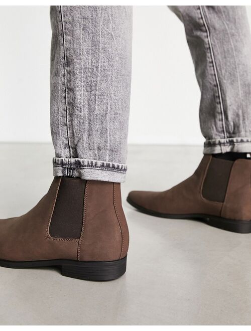 ASOS DESIGN chelsea boots in brown faux suede