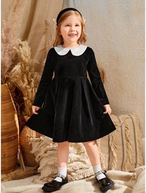 SHEIN Toddler Girls Contrast Collar Velvet Dress