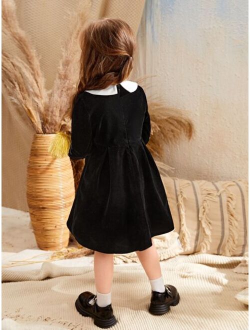 SHEIN Toddler Girls Contrast Collar Velvet Dress