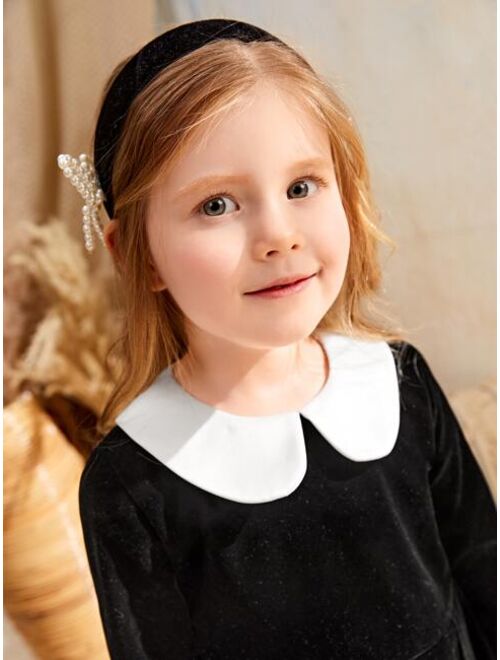 SHEIN Toddler Girls Contrast Collar Velvet Dress