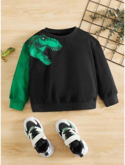 Toddler Boys Dinosaur Print Drop Shoulder Sweatshirt