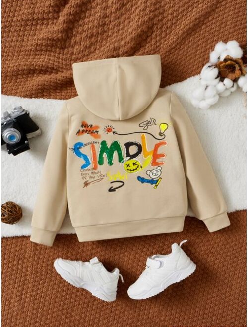 SHEIN Toddler Boys Cartoon Slogan Graphic Hoodie