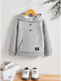 Toddler Boys Letter Patched Kangaroo Pocket Drop Shoulder Hoodie