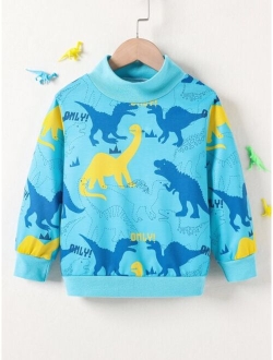 Toddler Boys Letter And Dinosaur Print Mock Neck Sweatshirt