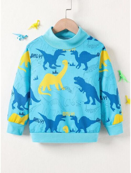 Shein Toddler Boys Letter And Dinosaur Print Mock Neck Sweatshirt