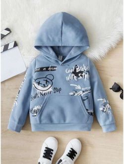 Toddler Boys Cartoon Letter Graphic Hoodie