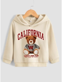 Toddler Boys Slogan Bear Print Thermal Hoodie