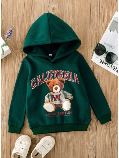 Toddler Boys Slogan Bear Print Thermal Hoodie