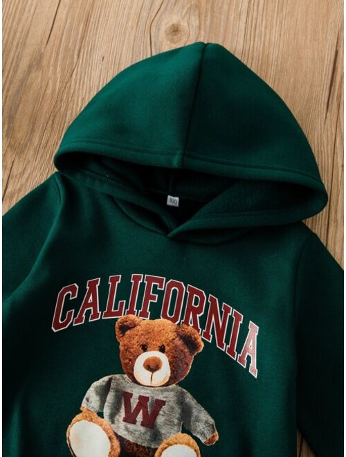 Toddler Boys Slogan Bear Print Thermal Hoodie