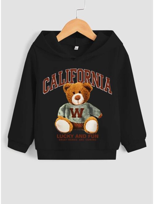 Toddler Boys Slogan Bear Print Thermal Hoodie