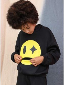 Boys Cartoon Graphic Zip Detail Drop Shoulder Hoodie