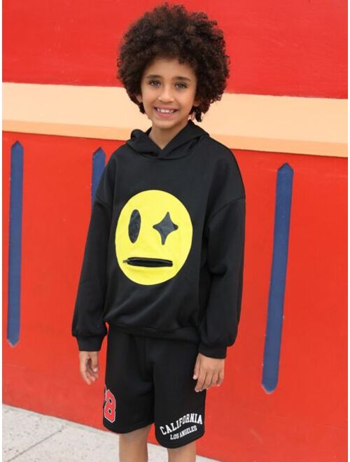 SHEIN Boys Cartoon Graphic Zip Detail Drop Shoulder Hoodie