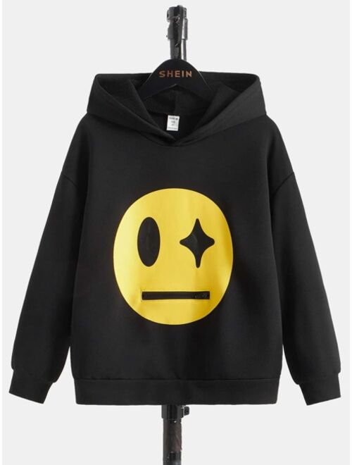 SHEIN Boys Cartoon Graphic Zip Detail Drop Shoulder Hoodie