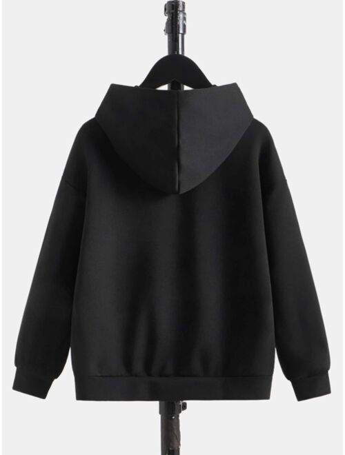 SHEIN Boys Cartoon Graphic Zip Detail Drop Shoulder Hoodie