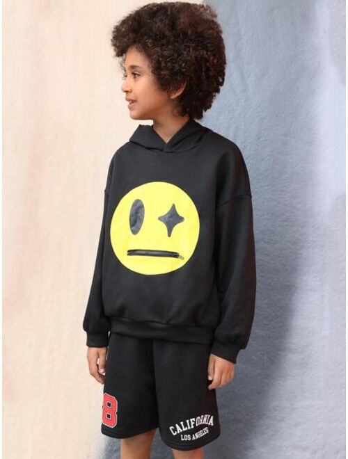 SHEIN Boys Cartoon Graphic Zip Detail Drop Shoulder Hoodie