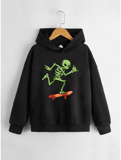 SHEIN Boys Reflective Skull Print Hoodie