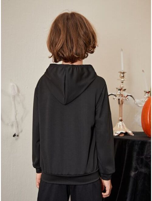 SHEIN Boys Reflective Skull Print Hoodie