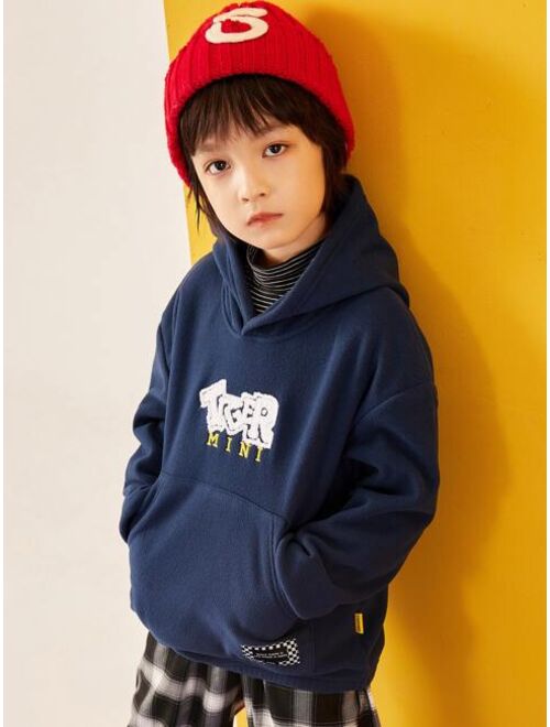 Shein Boys Letter Graphic Kangaroo Pocket Drop Shoulder Hoodie