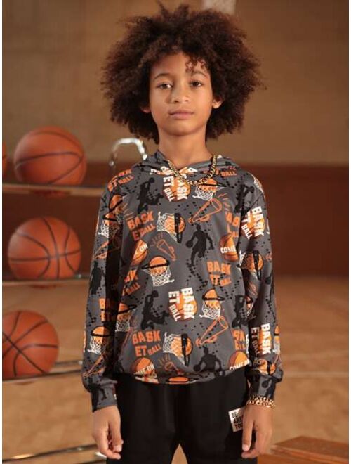 SHEIN Boys Letter Basketball Print Hoodie