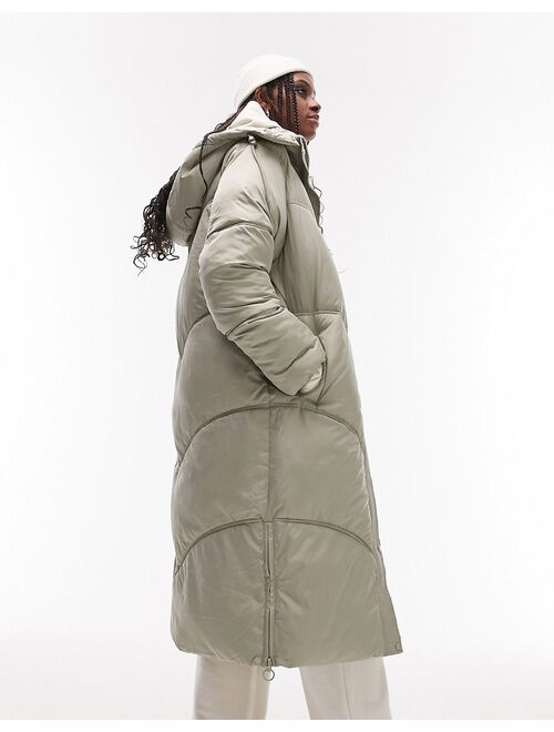 Topshop Tall longline puffer jacket in sage