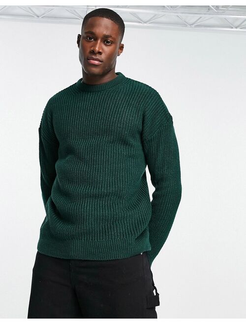 New Look relaxed fit knit fisherman sweater in dark green