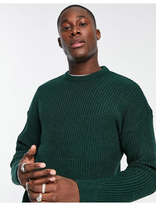 New Look relaxed fit knit fisherman sweater in dark green