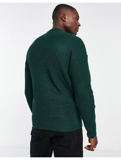 New Look relaxed fit knit fisherman sweater in dark green