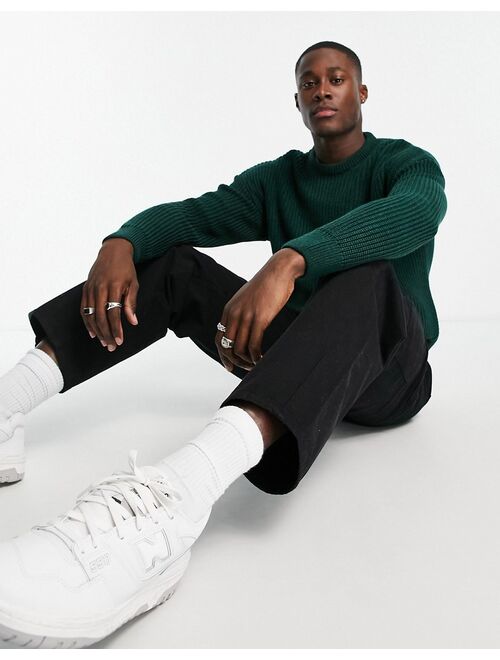 New Look relaxed fit knit fisherman sweater in dark green