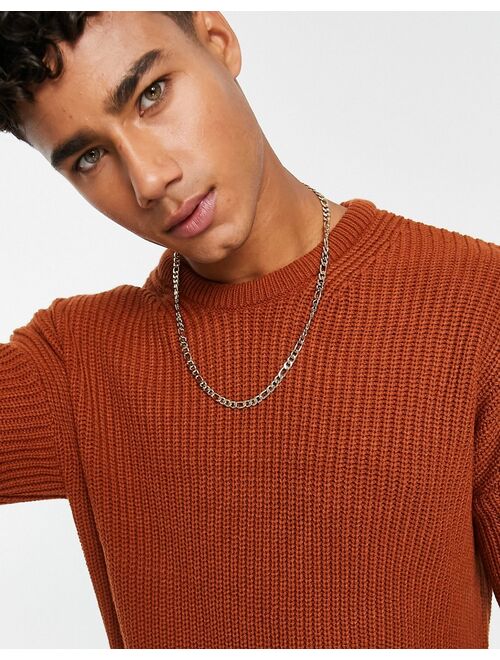 New Look relaxed fit knit fisherman sweater in rust