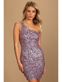 Just Tonight Teal Blue Sequin One-Shoulder Bodycon Dress