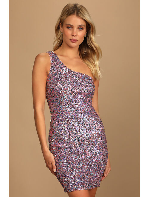 Lulus Just Tonight Teal Blue Sequin One-Shoulder Bodycon Dress