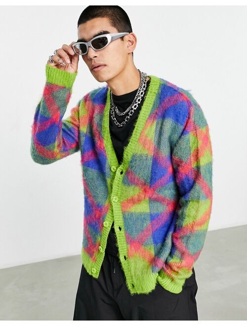 ASOS DESIGN fluffy cardigan in bright plaid