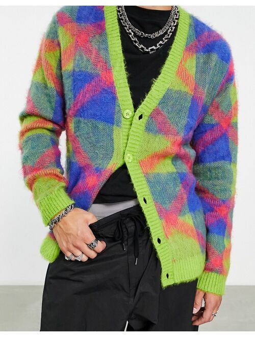 ASOS DESIGN fluffy cardigan in bright plaid