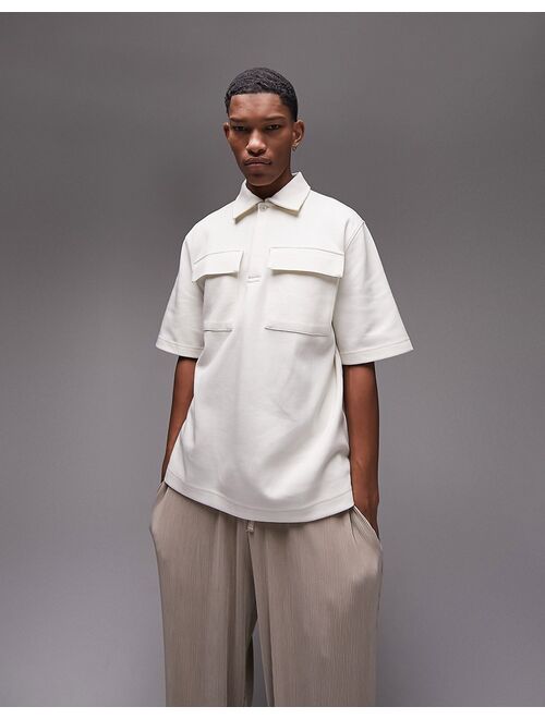 Topman oversized cargo pocket polo in ecru