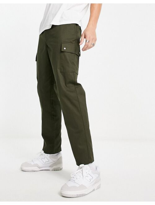 Jack & Jones Intelligence wide leg tapered drawstring cargo pants in khaki