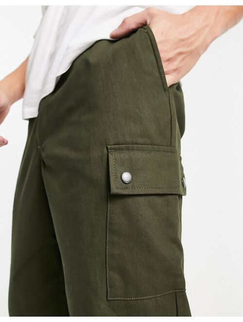 Jack & Jones Intelligence wide leg tapered drawstring cargo pants in khaki