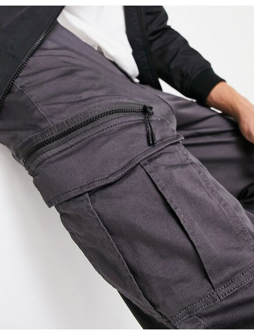 Jack & Jones Intelligence tapered cargo pants in dark gray