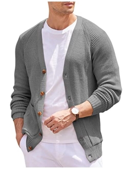 Men's Cardigan Sweaters Casual Cable Knitted Sweater Button Down Cardigan