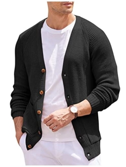 Men's Cardigan Sweaters Casual Cable Knitted Sweater Button Down Cardigan