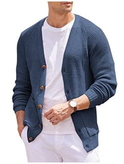 Men's Cardigan Sweaters Casual Cable Knitted Sweater Button Down Cardigan