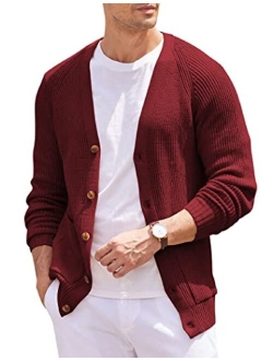 Men's Cardigan Sweaters Casual Cable Knitted Sweater Button Down Cardigan