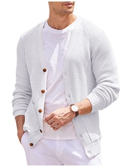 Men's Cardigan Sweaters Casual Cable Knitted Sweater Button Down Cardigan