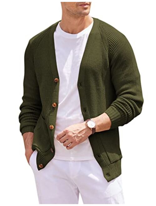 COOFANDY Men's Cardigan Sweaters Casual Cable Knitted Sweater Button Down Cardigan