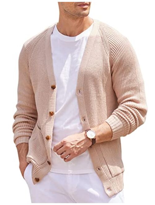 COOFANDY Men's Cardigan Sweaters Casual Cable Knitted Sweater Button Down Cardigan