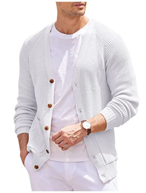 COOFANDY Men's Cardigan Sweaters Casual Cable Knitted Sweater Button Down Cardigan