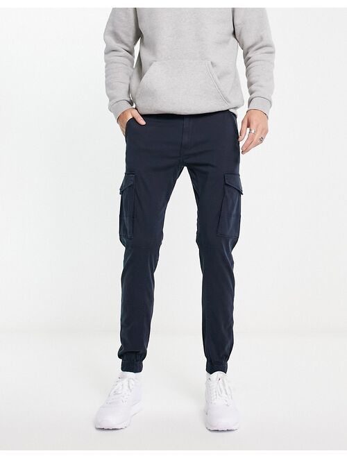 Jack & Jones Intelligence slim fit cargos with cuff in navy